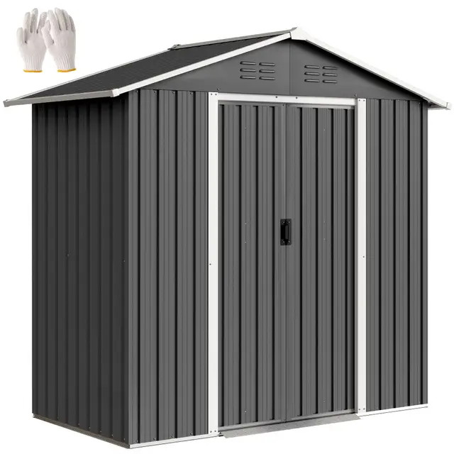 Outsunny Abri de Jardin en métal 1,8 m², cabane de Jardin à Outils en métal, 194 x 107 x 191 cm, Grand Espace de Rangement extérieur avec Portes coulissantes et 4 aérations, Gris foncé