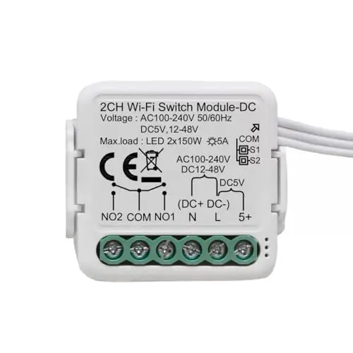 Module de relais WiFi intelligent à 2 canaux DC 5V 24V 32V AC100-240V, compatible avec l'application Tuya Smart Life, module de commutation à contact sec, fonctionne avec Alexa, Google Home