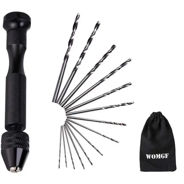 Mini Perceuse à Main de Precision Mini Perceuse à Main Modelisme Aluminum Mandrin Sans Clé 14 Foret Fraise Twist 0.5-3.0mm Pour Bricolage Forage Avec Sac