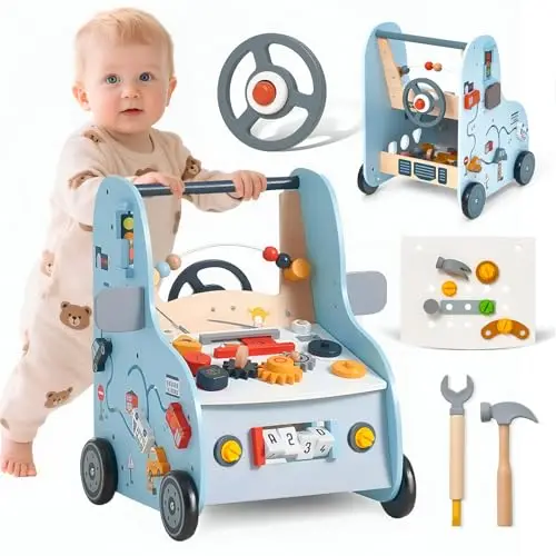 Trotteur en Bois (Voiture) pour Enfants à Partir de 1 An 2 en 1 - Multifonctions - pour Garçons et Filles - Compétences Motrices en Bois