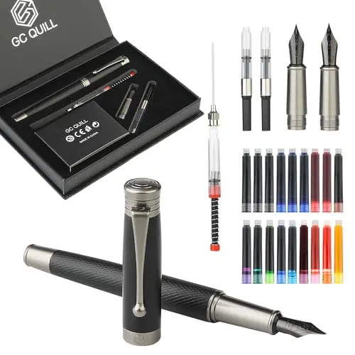MU-13 Ensemble de stylos plume pointes fines et moyennes 18 cartouches d'encre convertisseur de recharge remplissage de seringue cadeau pour écrire journal
