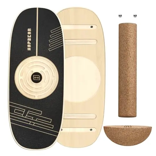 HAPBEAR Planche d'Équilibre Oscillante 6 Modes avec Butées Réglables,Planche d'Équilibre à Plusieurs Niveaux pour l'Entraînement Surf,la Concentration,le Contrôle de l'Équilibre et la Kinésithérapie