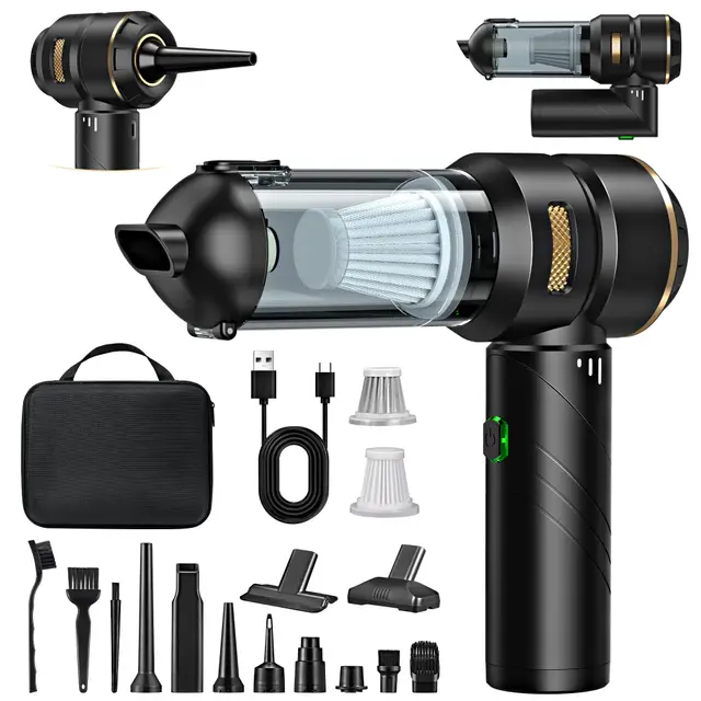 Aspirateur à Main sans Fil 4 en 1, Puissant, 28000 PA, 3 Vitesses 240 000 TR/Min, Aspirateur pour Voiture, Cuisine, PC, canapé, Bureau, Maison et Nettoyage des Poils d'animaux (Jaune doré)