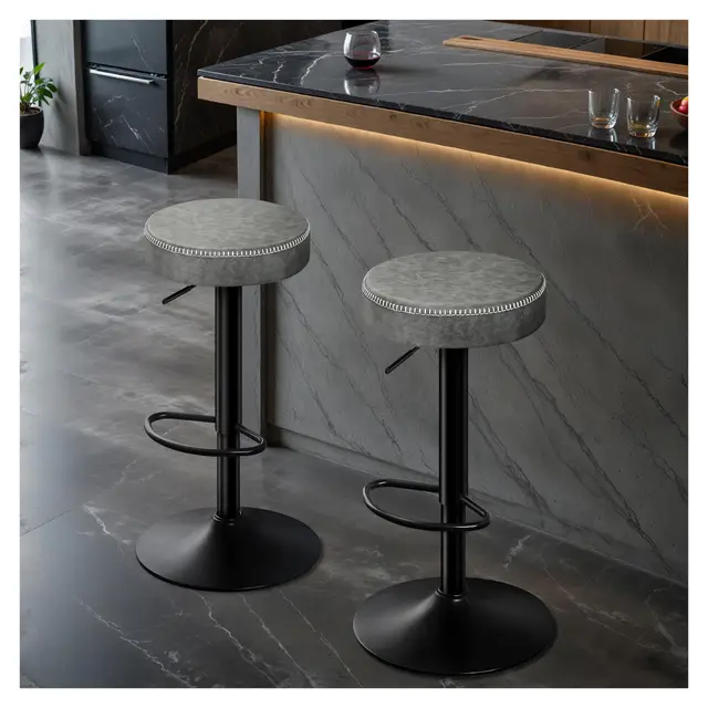 STOOLINK Tabouret de Bar Lot de 2 Chaise de Bar Cuir Microfibre, Tabourets de Cuisine Réglable en Hauteur, Chaise Haute Bar pour Cuisine, Siege de Bar Pivotant à 360° avec Repose-Pieds 150 kg-Gris