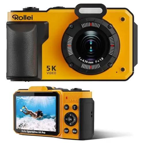 Appareil Photo Numérique Étanche, Rollei Sportsline 64 Pro Camera sous-Marine 5K 64MP Caméra Imperméable avec Capteur Sony 21MP Zoom Numérique 18X pour Plongée Natation Appareil-Photo-Caméra