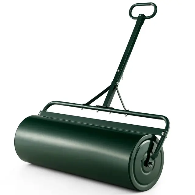 COSTWAY Rouleau à Gazon de Jardin en Métal avec Poignée de Préhension Détachable, Rouleau de Pelouse Rempli d'eau/Sable 113L- Ø 40 CM, Idéal pour Obtenir Pelouse (Vert)
