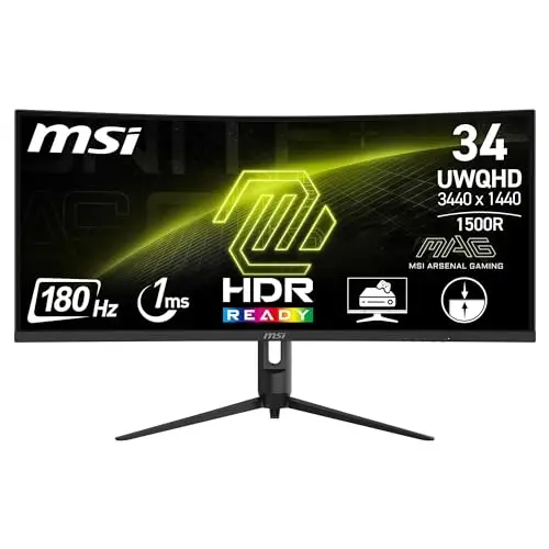 MSI MAG 342CQR E2 Écran Gaming incurvé 34" UWQHD - Dalle VA 1500R 3440 x 1440, 180 Hz / 1 ms (MPRT), Adaptive-Sync - DP 1.4a, HDMI™ 2.0b CEC