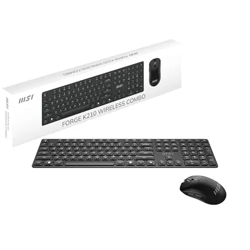 MSI FORGE K210 WIRELESS COMBO FR Ensemble Clavier + Souris sans fil bureautique - AZERTY, layout français, Scissor Switches, Low-Profile, 2,4 GHz,120 h, rechargeable, USB 2.0 - Souris optique 1600 DPI