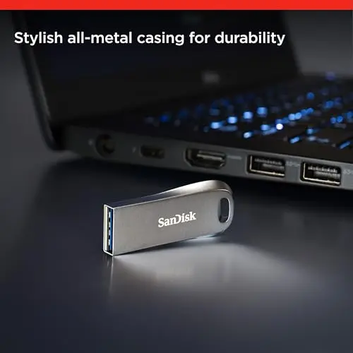 SanDisk Ultra Luxe 128 Go Flash Drive (Clé USB Type-A, USB 3.2 Gen 1 + USB 3.0 capable, Vitesse de lecture jusqu'à 400 Mo/s, Mot de passe, RescuePRO Deluxe, Un boîtier en métal) Argent