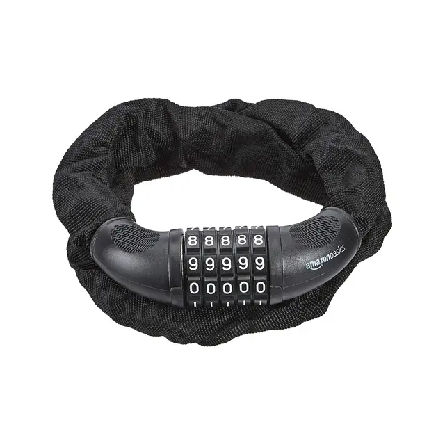 Amazonbasics Anti-vol de vélo avec chaîne et cadenas à combinaison à 5 chiffres, 97,2 cm, Lot de 1, Noir - Amazon Vine