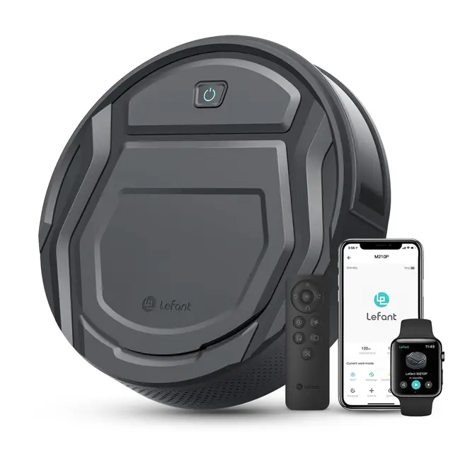 Lefant Robot Aspirateur M210P, 2200Pa d’Aspiration, Mince Silencieux, 6 Modes de Nettoyage, Auto-Charge, WiFi Bluetooth Alexa App, 120min d’Autonomie, Idéal Poils d’Animaux Sols Durs Tapis