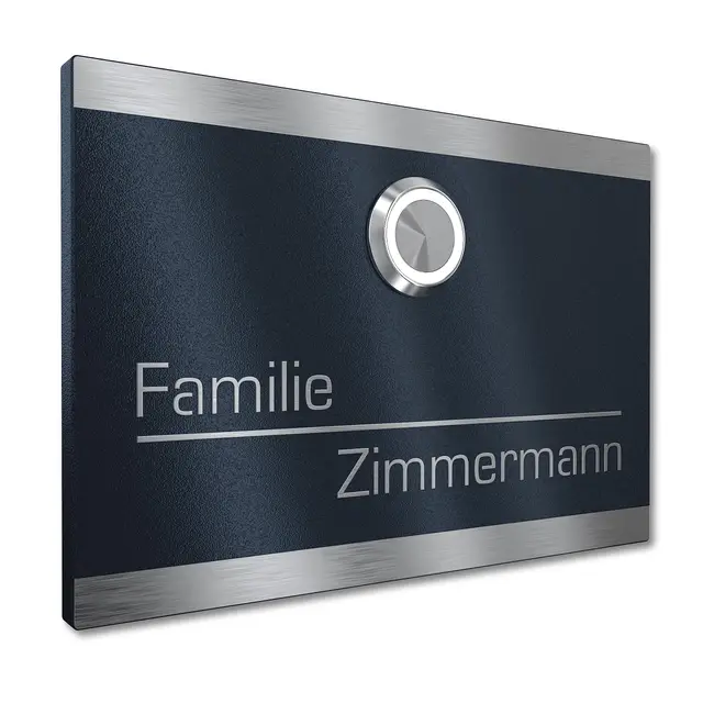 Plaque de Sonnette Personnalisée Graviers Design en Acier Inoxydable Anthracite RAL 7016 – Gravure Laser Nom – Bouton LED au Choix – 80x60, 110x80, 160x120mm – Made in Germany