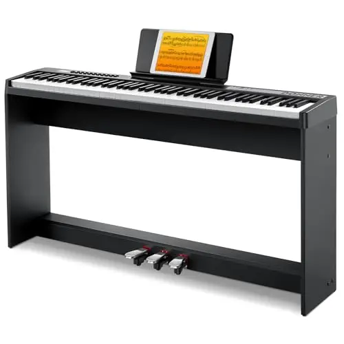 Donner Clavier numérique 88 touches sensibles à la vélocité avec support amovible, piano électrique compact pour débutants avec mode Split, affichage LED et triple pédale, DEP-08