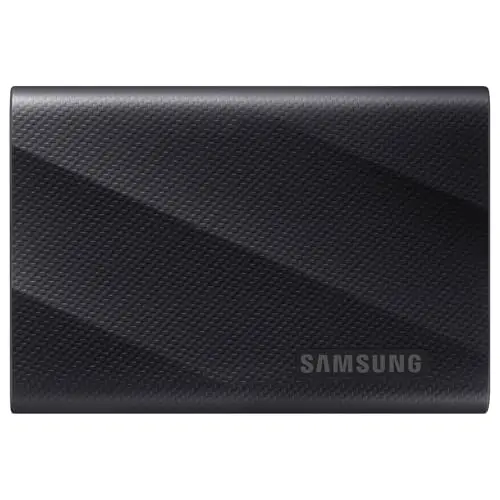 Samsung SSD Externe T9 Portable, 1 To, Vitesses de lecture/écriture jusqu'à 2000 Mo/s¹, USB 3.2 Gen 2x2, Compatible Mac, PC, Android et Appareils photo 12K, Noir, MU-PG1T0B/EU