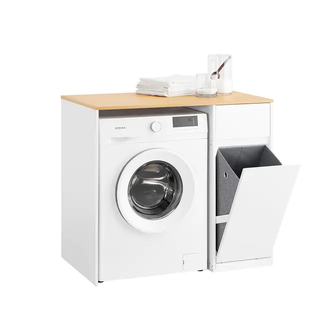 SoBuy BZR217-WN Armoire Lave-Linge avec Tiroir et Panier à Linge