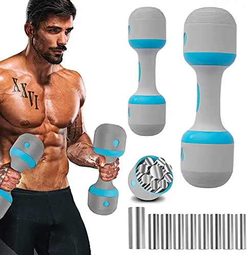 Lot de 2 Haltères PoidsMusculation Réglable 10KG, 5 en 1 pour Homme et Femme, Poignée en Néoprène Antidérapante pour Fitness, Gym, Pilates, Entraînement Musculaire - Bleu