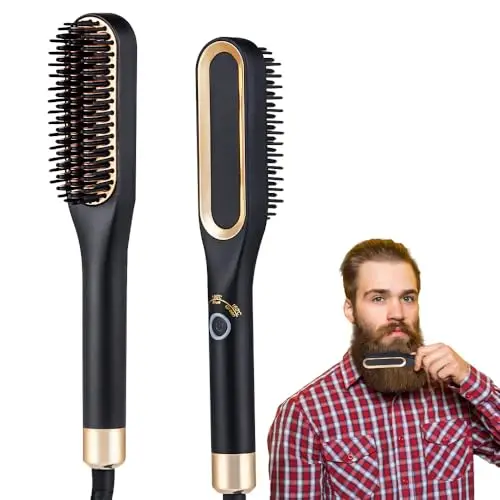 Lisseur Barbe Homme, électrique Brosse Lissante pour Cheveux, Lisseur a Barbe Homme avec 3 Réglages de Température, Chauffage Rapide, Brosse Lissante Ionique pour Stylisation et Soin de Barb