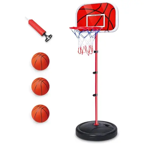 Panier de Basket Enfant Extérieur/Intérieur - Hauteur Réglable 50-150 cm - 3 Ballons + Pompe Inclus - Jouet Sportif pour Enfants 3-8 Ans - Loisirs Éducatifs pour Cour/Jardin/Maison
