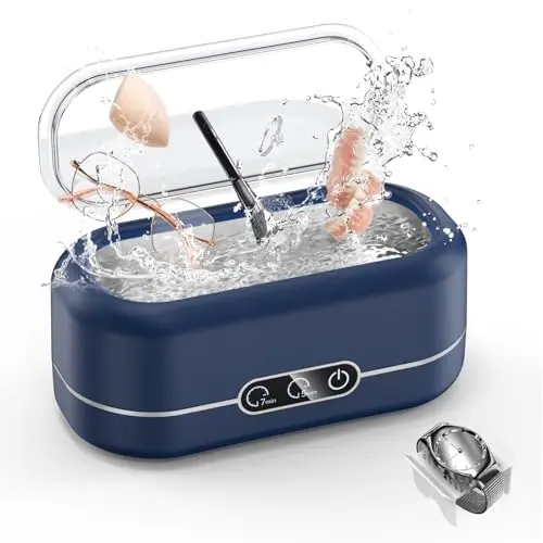 Nettoyeur Ultrasons, 48000HZ Bac Ultrasons, Nettoyeur Ultrason Bijoux, Nettoyage Profond 360°, Nettoyeur Ultrason Lunettes pour Nettoyage des Bijoux Lunettes Montres Prothèses Dentaires (Bleu)
