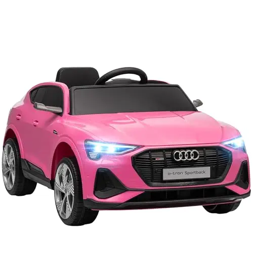 HOMCOM Voiture électrique Enfants sous Licence Audi e-tron Sportback, véhicule électrique 12V Max. 5 Km/h avec télécommande 2,4G, phares LED, Musique, klaxon, Port USB, MP3, Rose