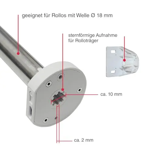 GARDINIA Moteur de Store RM-2 pour Arbre de Store de 18 mm de diamètre, EASYFIX, Installation Facile, pour contrôler Le Store par télécommande ou l'application Smart Life, Aspect Acier Inoxydable