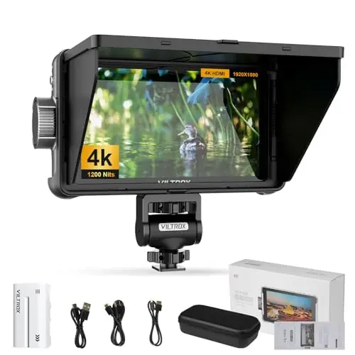 VILTROX DC-550 4K External Monitor Camera Field Moniteur 5.5 Pouces Small HD Monitor Camera 1200Nit HDMI,Full HD 1920x1080 IPS,3D LUT avec Batterie,Pare-Soleil pour Sony Canon Nikon DSLR Cameras