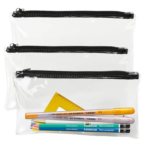 3 Pièces Trousse Transparente pour Examens,Trousse à Crayons en PVC Imperméable,Sac Zippé Multifonctionnel Voyage Fait,pour Enfants, Adultes et Scolaires