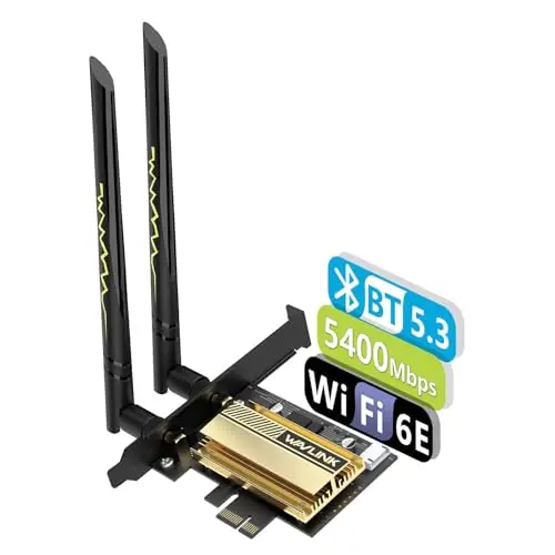 Carte WiFi 5400Mbps PCIe WiFi 6E WAVLINK Nouvelle Carte réseau Adaptateur sans Fil tri-Bande AX210 avec Bluetooth 5.3, MU-MIMO WPA3 OFDMA Support de Profil Bas, dissipateur Thermique pour PC Windows