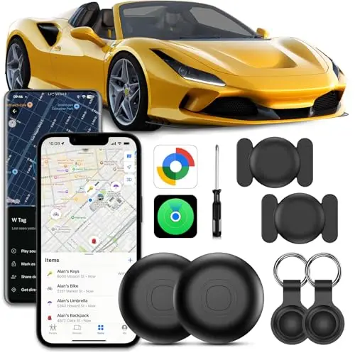 Traceur GPS Voiture sans Abonnement, 2 Pièces Smart Tag Traceur, Compatible avec Android et iOS, Localisateurs D’Objets Bluetooth pour pour Auto, Moto, Vélo, Bagages, IP68 Imperméable