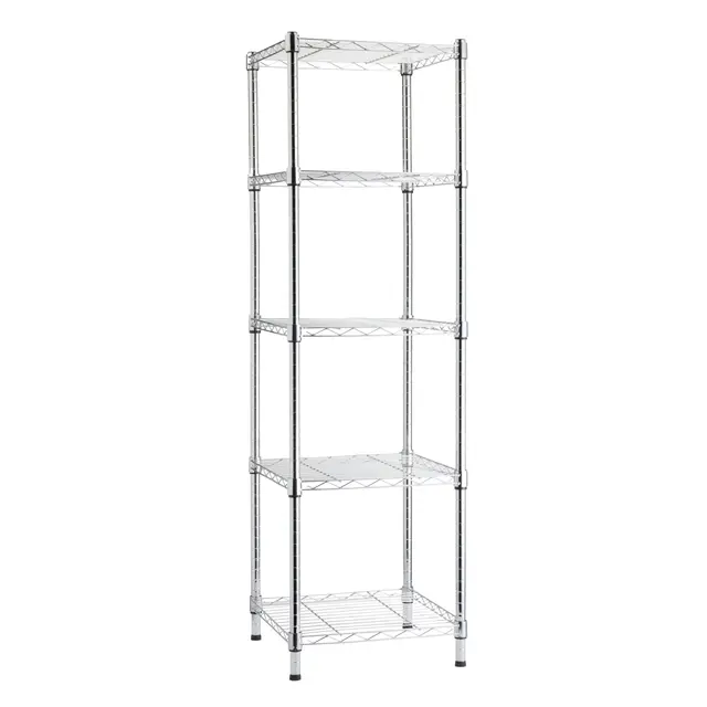 Amazon Basics Meuble de rangement réglable à 5 étagères, Chromé, 40.6 x 40.6 x 137.2 cm (P x l x H)