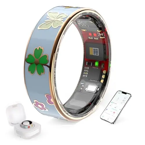 Bague Connectée Élégante pour Femme Homme, Tracker Santé et Fitness avec Surveillance du Rythme Cardiaque, Sommeil, Oxygène dans Le Sang, Étanche IP68, Podomètre, Compatible iOS et Android (Bleu, 10)