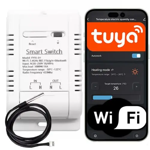 Sone Smart One Thermostat WiFi avec Sonde Température – Relais 16A 3600W pour Chauffage, Pompe ou Chauffe-Eau – App Tuya/Smart Life, Alexa, Google Home