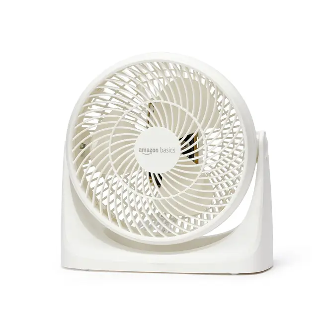 Amazon Basics Ventilateur de bureau portable, 18 cm, fonctionnement silencieux, 3 vitesses, inclinaison variable à 90°, Blanc, 15,49 x 27,3 x 27,69 cm