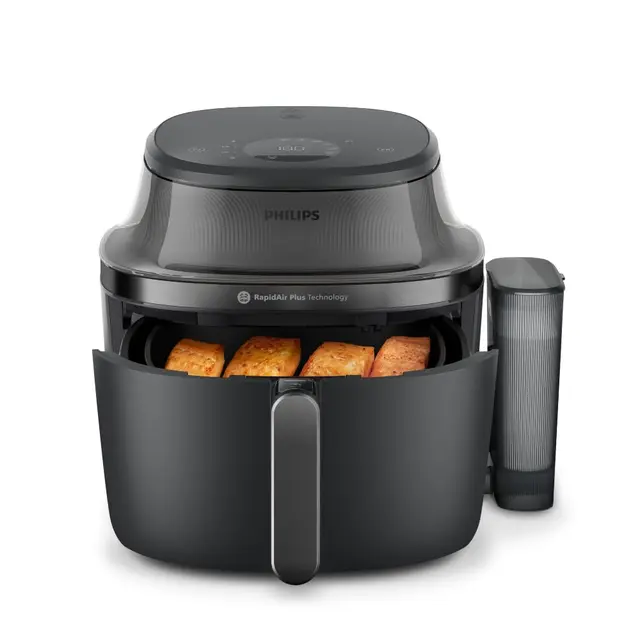 Philips Airfryer Série 5000 – Air Fryer avec fonction vapeur, 7.2L, RapidAir Plus, 21 modes de cuisson, Fenêtre de cuisson, Revêtement céramique, fonction nettoyage, coloris Noir (NA540/00)