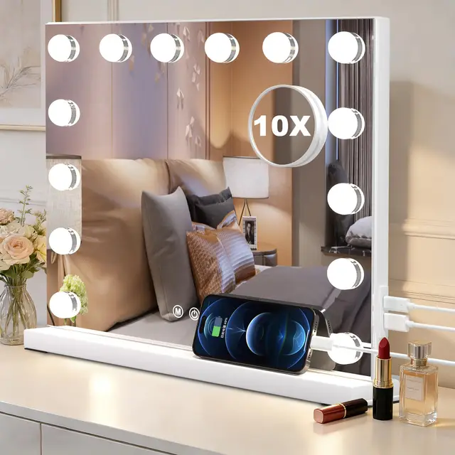 SURFOU Miroir Hollywood LED 50x42 cm 14 Ampoules avec Grossissant
