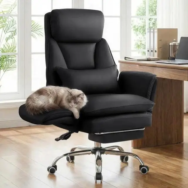 Chaise de Bureau avec Accoudoirs Réglables sur 5 Niveaux, Fauteuil de Bureau Ergonomique avec Repose-Pieds et Soutien Lombaire, Chaise Gaming à Hauteur Réglable en Cuir PU 200kg, Noir