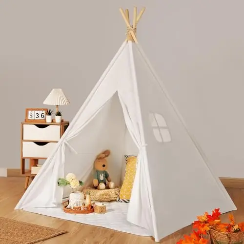 Wilwolfer Tente Enfant Interieur Tipi :en Coton Kinderzelt Intérieur & Tapis De Sol Tente De Jeu pour Filles & Garçons Tippi Kinderzelt Spielzeug