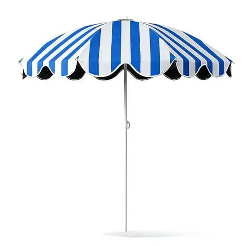 Parasol De Patio Rayé 155CM Avec Doublure Noire, Parasol Extérieur Réglable En Hauteur, Protection UV UPF50+, Étanche Pour Jardin, Arrière-Cour & Camping