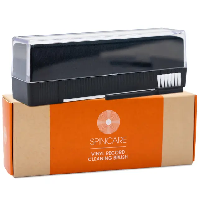 Brosse Vinyl | Spincare Nettoyeur Vinyle en Velours pour LP avec Couvercle Anti-Poussière Protecteur | Entretien des Albums | Nettoyage Vinyle Poussière & Saletés