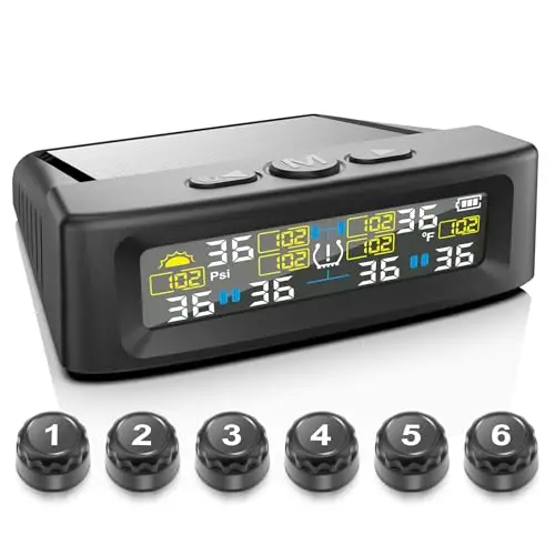 [Pro] TPMS Système de Surveillance de la Pression des Pneusà 6 Roues,9.9 bar/144 PSI Max,Charge Solaire et USB,pour camions, caravanes,Bus