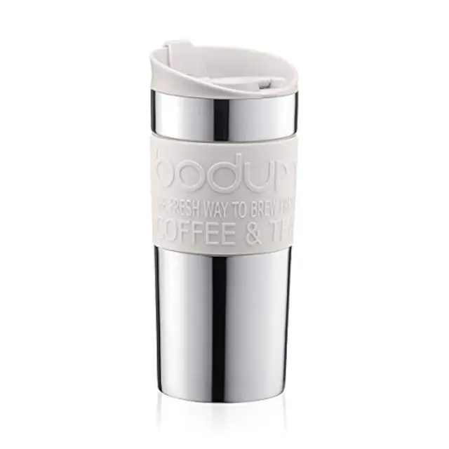 Bodum - 11068-913 - Travel Mug - Mug de Voyage Isotherme - Double Paroi INOX - 0.35 L - Blanc