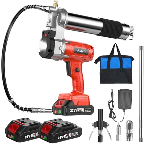 Pompe à Graisse Électrique, 10 000 PSI, 5 oz/Min, Pompe à Graisse Batterie Comprenant 2 x 2000mAh Batteries, Tuyau de 39.4'' de Long, 3 Embouts Différents, pour équipements Lourds