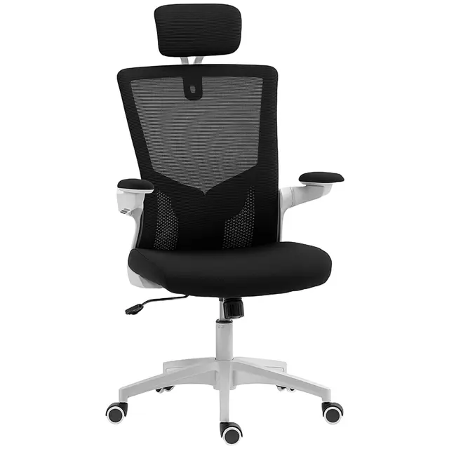 HOMCOM Chaise Bureau Ergonomique, Fauteuil de Bureau avec Hauteur réglable, Soutien Lombaire, Appui-tête, accoudoirs relevables, Fonction Bascule, pivotant à 360° et roulettes, Noir