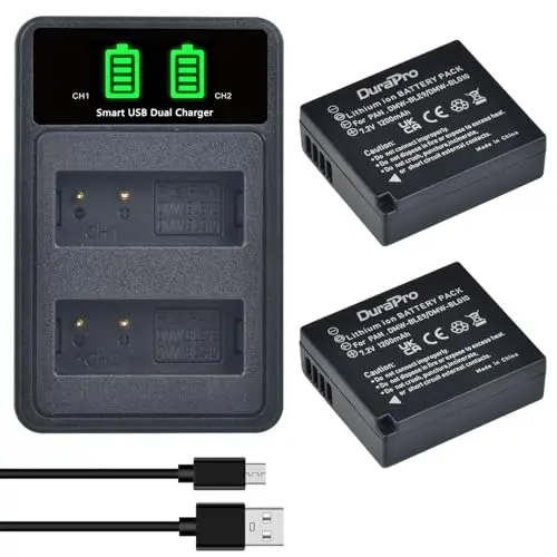 DuraPro DMW-BLE9 DMW-BLG10 Lot de 2 Batteries + Chargeur USB Double LED avec Port de Type C pour Panasonic DMW-BLG10E Lumix DC TZ202 GX9 DC-LX100 II TZ101 TZ91 TZ81 GF6 GX7 GX80 LX100