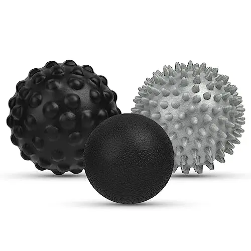 URAQT 3 Pièces Balles de Massage, Balles à Picots, PU Massage de Trigger Point, Boule Myofasicale, Lacrosse Massage Ball pour la Relaxation Musculaire Ultime, l'automassage, Noir+Gris