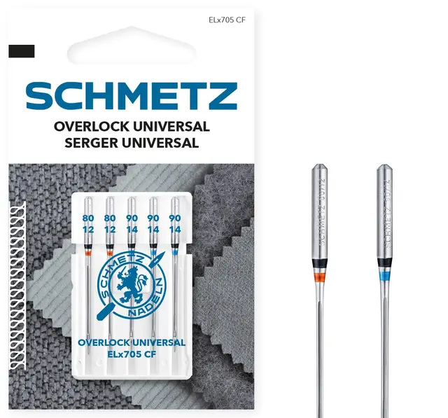 SCHMETZ | 5 Aiguilles pour machines à coudre | Overlock Universal | ELX705 CF/SY 2022 | Grosseur 80/12-90/14 | Attention: vérifiez le système d'aiguille recommandé dans le mode d'emploi