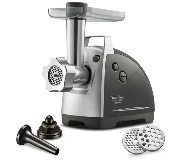 Moulinex Hachoir à Viande HV8 Hachoir Electrique 2200W 2 Grilles de Broyage Accessoires pour Kebbés et Saucisses Argent ME686832