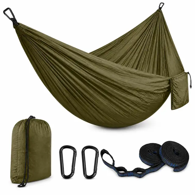Hamac Léger Vert Militaire pour Extérieur et Camping, Hamac Pliable à Suspendre avec Sangles de Fixation et Anneaux en D, Charge 300 kg pour Jardin Balcon Terrasse