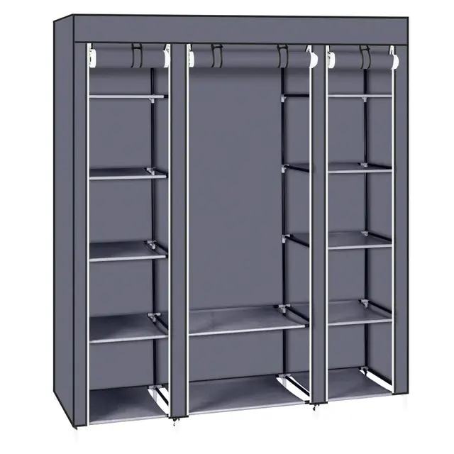 Armoire de Rangement en Tissu, Penderie avec Housse, Armoire Chambre Portable, Armoire à Vêtements, pour Chambre D'adulte avec 5 Couches 12 Compartiments, 150 x 45 x 175 cm, Gris