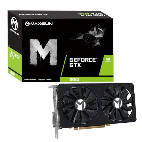 Maxsun GeForce GTX 1650 4 Go Carte graphique GPU pour ordinateur de jeu PC GDDR6 128 bits Deux ventilateurs HDMI/DP/DVI 4K HDCP DirectX 12